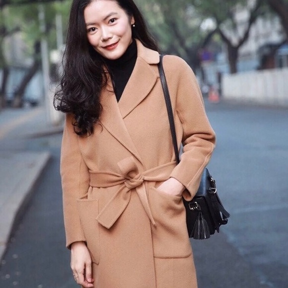Classic Camel Hair Wool Wrap Coat - Picture 6 of 10